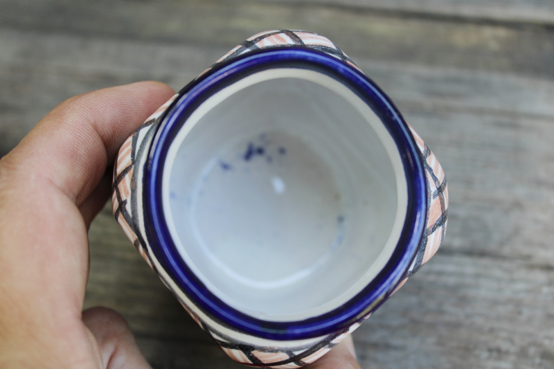 photo of artist signed hand painted Mexican pottery spice jar w/ lid, Talavera style vintage Mexico  #3