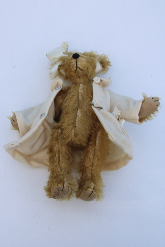 photo of artist signed handcrafted teddy bear, small jointed shaggy mohair bear Debi Ortega #8