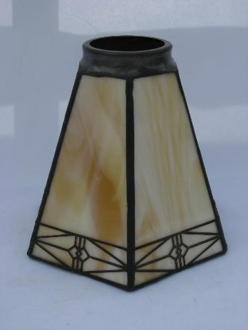 photo of arts & crafts / mission style replacement lamp shade, leaded glass light #1