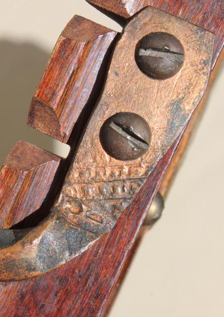 photo of arts & crafts period vintage carved wood tray w/ hammered wrought copper handles #5