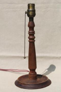 catalog photo of arts & crafts vintage wood table lamp base, antique electric lamp for art glass shade