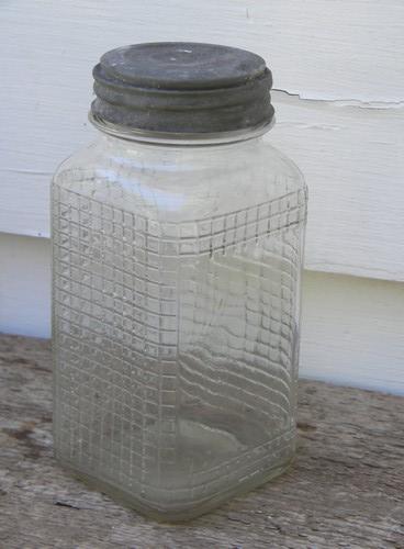 photo of assorted old glass hoosier vintage pantry storage jars, blanks for labels #2