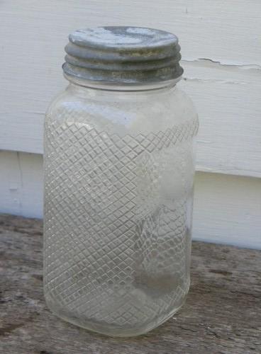 photo of assorted old glass hoosier vintage pantry storage jars, blanks for labels #3