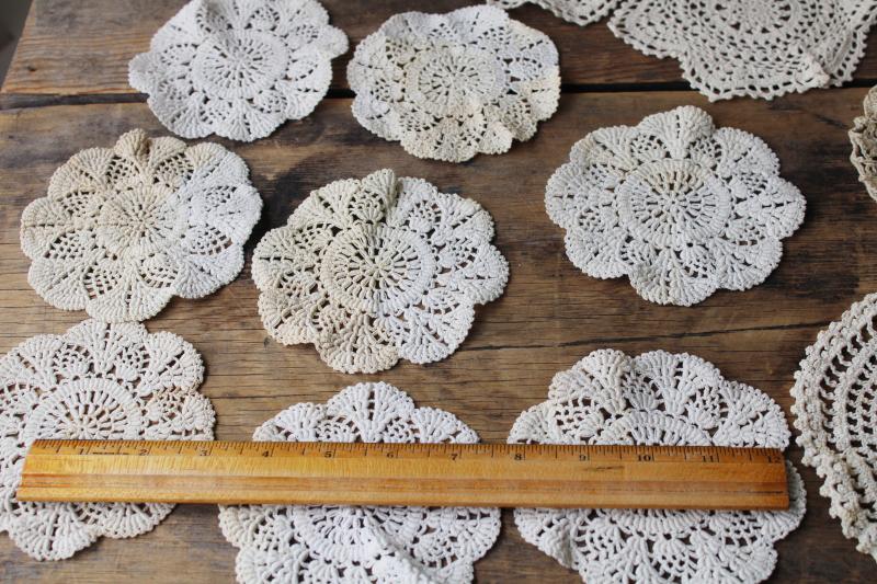 photo of assorted small doilies, lace & crochet table mats & goblet rounds, vintage doily lot #4