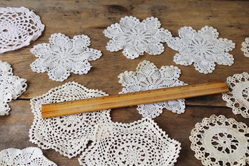 photo of assorted small doilies, lace & crochet table mats & goblet rounds, vintage doily lot #5