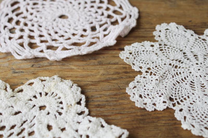 photo of assorted small doilies, lace & crochet table mats & goblet rounds, vintage doily lot #8