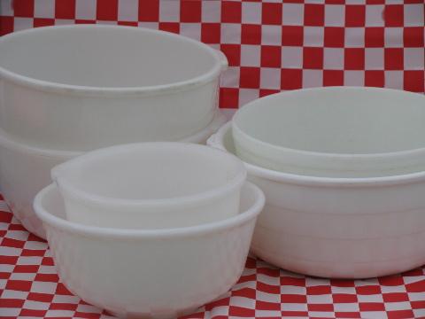 photo of assorted vintage mixer bowls, old white milk glass mixing bowl lot #1