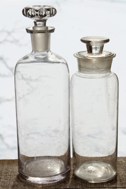 photo of authentic old antique apothecary bottles, tall display pharmacy jars w/ glass stoppers #5