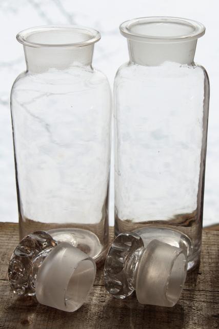 photo of authentic old antique apothecary bottles, tall display pharmacy jars w/ glass stoppers #12