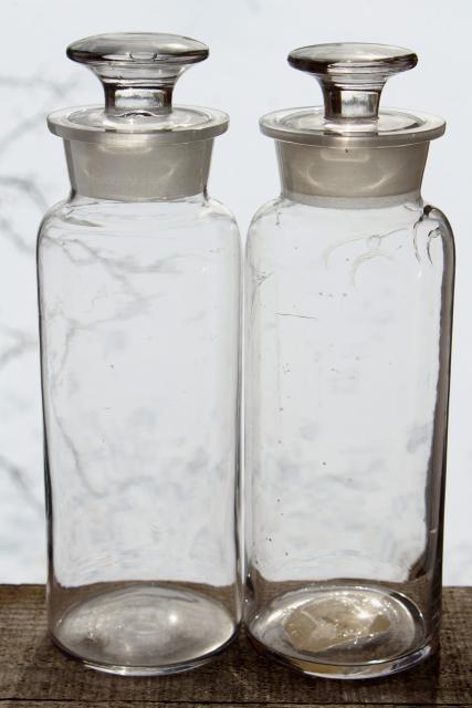 photo of authentic old antique apothecary bottles, tall display pharmacy jars w/ glass stoppers #17