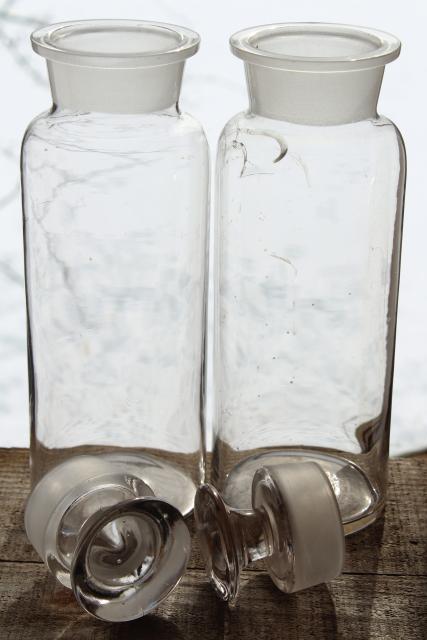 photo of authentic old antique apothecary bottles, tall display pharmacy jars w/ glass stoppers #18