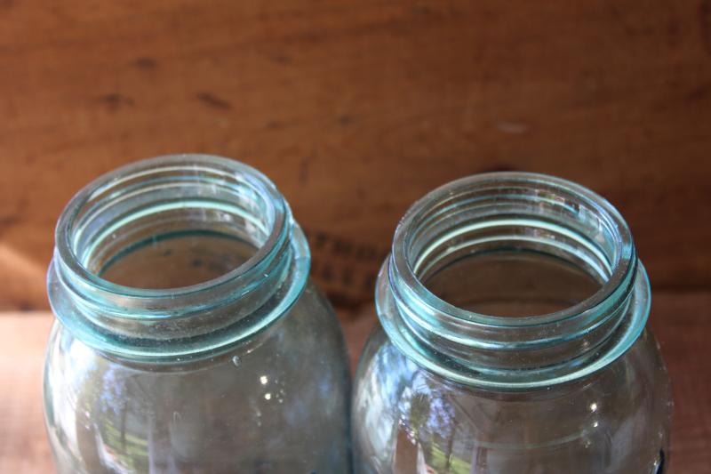 photo of authentic vintage Ball Perfect Mason jars, old aqua blue glass canning jars #8