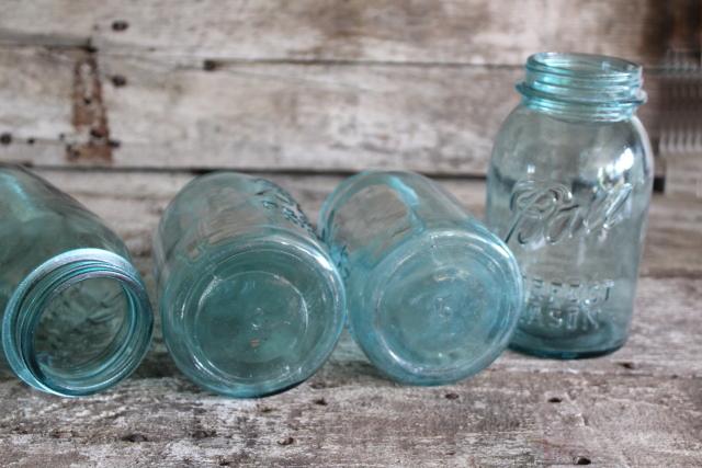 photo of authentic vintage Ball Perfect Mason jars, old aqua blue glass canning jars #2