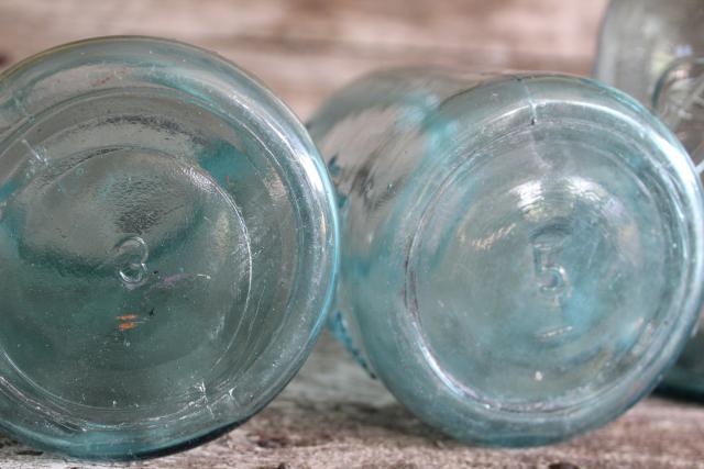 photo of authentic vintage Ball Perfect Mason jars, old aqua blue glass canning jars #3