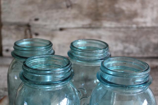 photo of authentic vintage Ball Perfect Mason jars, old aqua blue glass canning jars #4