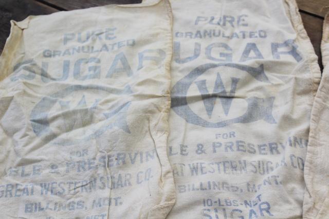 photo of authentic vintage Great Western printed cotton sugar feedsacks, farmhouse rustic fabric #1