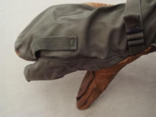 photo of authentic vintage army shooting mittens, drab green cotton w/ leather palm #5