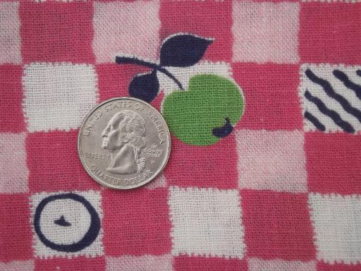 photo of authentic vintage cotton feed sack fabric, green apples & gingham checks #2