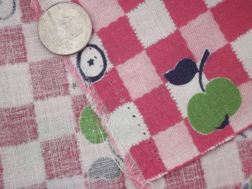 photo of authentic vintage cotton feed sack fabric, green apples & gingham checks #3