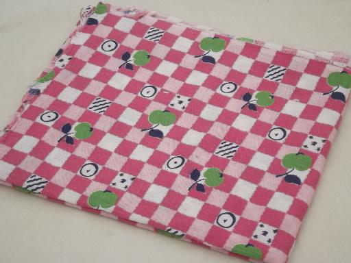 photo of authentic vintage cotton feed sack fabric, green apples & gingham checks #4