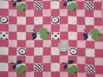 catalog photo of authentic vintage cotton feed sack fabric, green apples & gingham checks