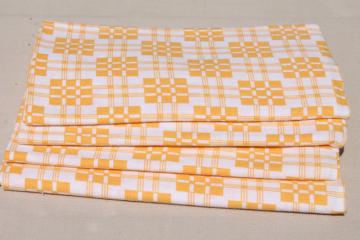 catalog photo of authentic vintage cotton feed sack fabric kitchen towels, yellow & white checked plaid