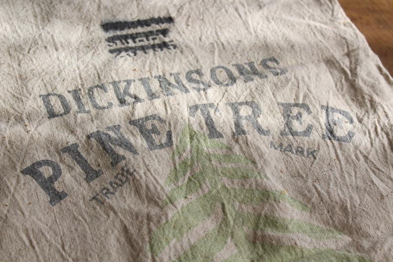 photo of authentic vintage feed sack Pine Tree Farm Seeds, farmhouse rustic homespun grain bag #2