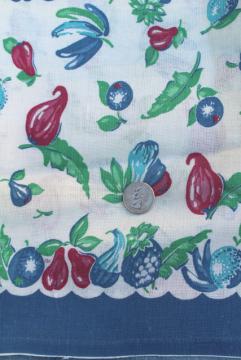 catalog photo of authentic vintage feed sack fabric, fruit & vegetables border print cotton