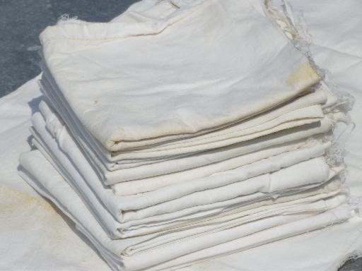 photo of authentic vintage flour sack fabric, 12 primitive cotton sacks w/ stitching #1