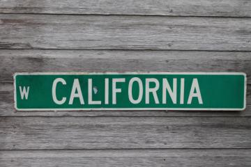 catalog photo of authentic vintage street sign W. California, old used all metal road sign 