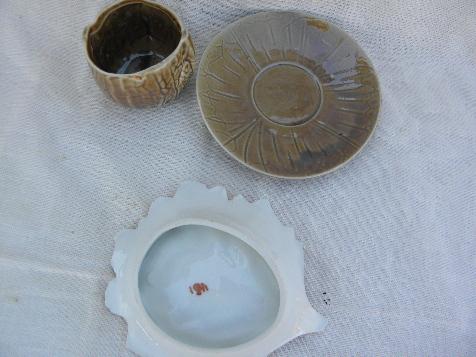 photo of autumn leaf dish & tiny walnut cup & saucer, vintage nature inspired china #3