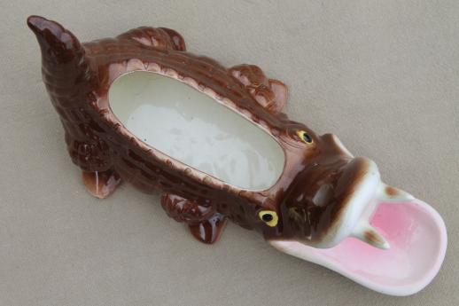 photo of baby alligator kitchen sponge holder, vintage Japan painted ceramic gator #6