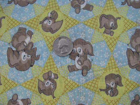 photo of baby animals vintage 1940s - 50s cotton fabric, elephants print #1