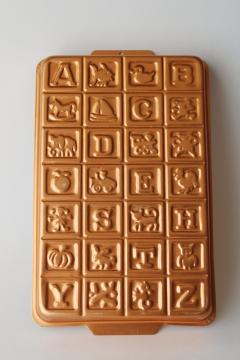 catalog photo of baby blocks alphabet block design vintage copper aluminum cake pan or jello mold 