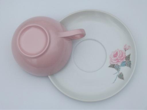 photo of baby blue & pink rose print  vintage melmac cups & saucers, 50s retro! #6