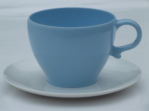 photo of baby blue & pink rose print  vintage melmac cups & saucers, 50s retro! #9