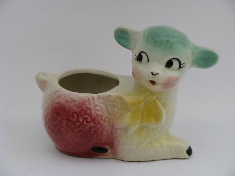 photo of baby lamb #2, vintage figural pottery planter for Easter flowers #1