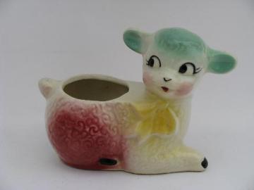 catalog photo of baby lamb #2, vintage figural pottery planter for Easter flowers