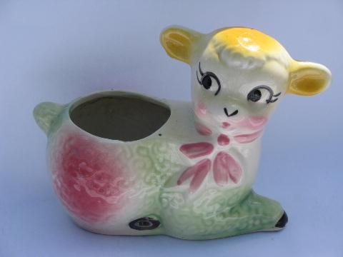 photo of baby lamb vintage pottery planter, to hold spring flowers for Easter #1