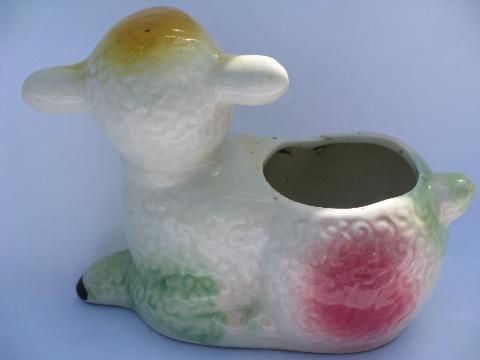 photo of baby lamb vintage pottery planter, to hold spring flowers for Easter #2