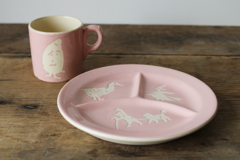 photo of baby pink vintage Harker Cameo ware Mother Goose child size mug & plate  #2