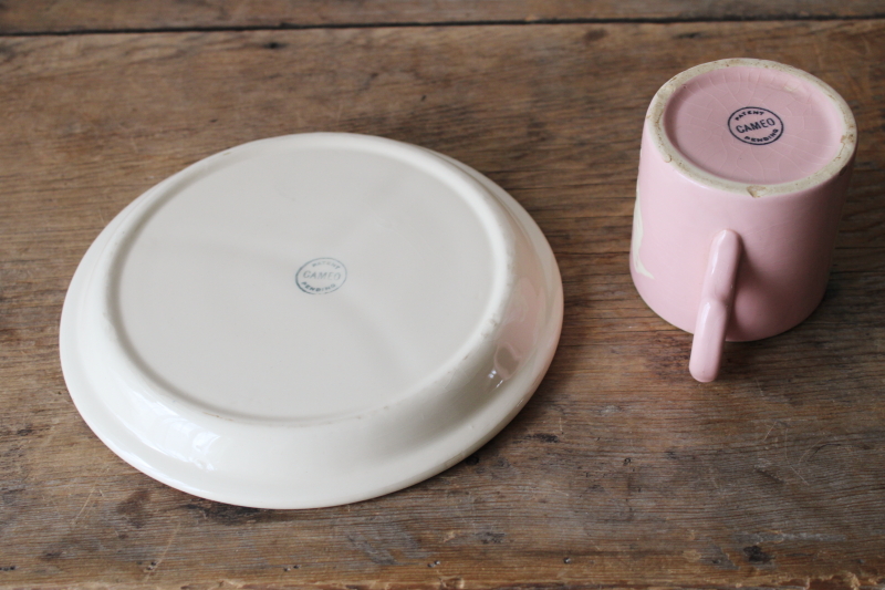 photo of baby pink vintage Harker Cameo ware Mother Goose child size mug & plate  #5