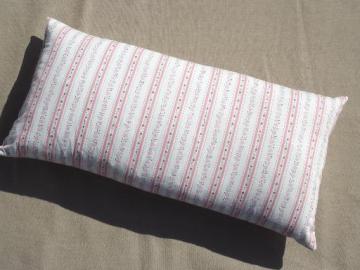 catalog photo of baby size vintage down & feather pillow w/ old floral striped cotton cover