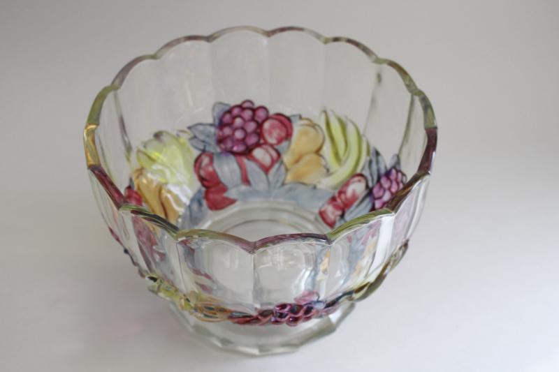 photo of banana fruit garland pattern vintage Indiana glass clear bowl w/ colored luster #5