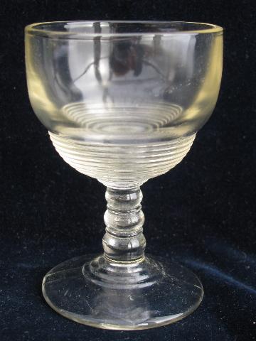 photo of banded ring pattern depression vintage pressed glass goblets, sherry or wine glasses #2