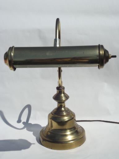 photo of banker's shade vintage brass desk lamp, library table reading light #2