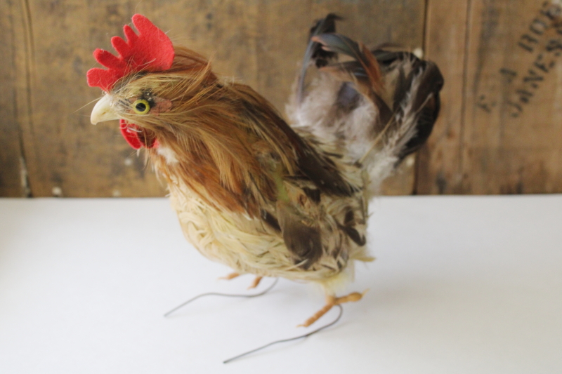 photo of bantam rooster lifelike chicken w/ real feathers, country farmhouse decor old banty rooster  #5