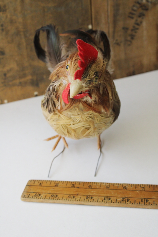 photo of bantam rooster lifelike chicken w/ real feathers, country farmhouse decor old banty rooster  #7
