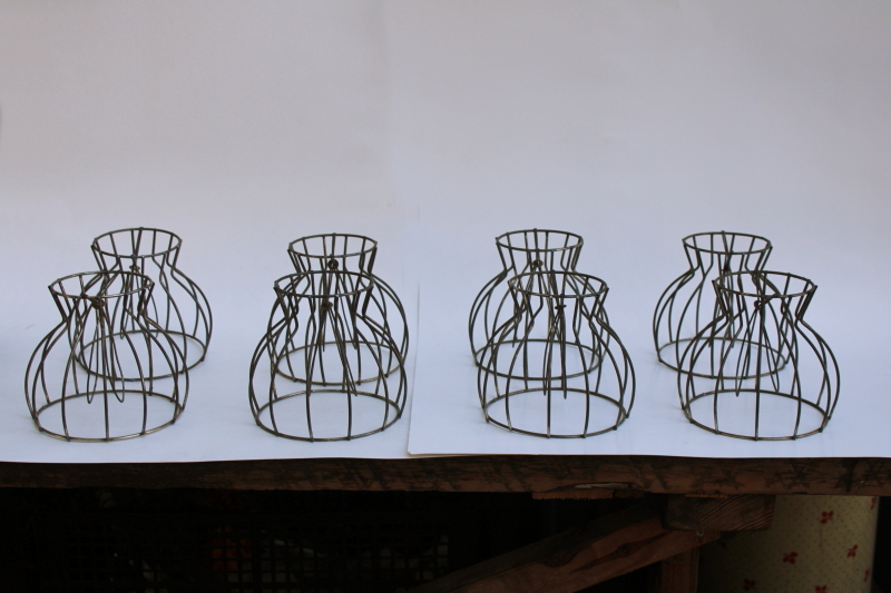 photo of bare wire lamp shade frames, set of 8 tiny bell shaped shades clip on bulb type chandelier light shades  #1