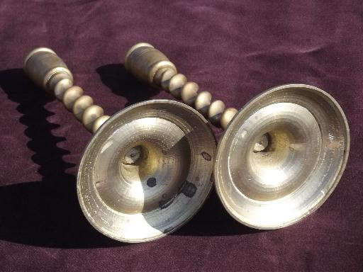 photo of barley twist enamel color solid brass candle sticks, vintage enameled brass #3